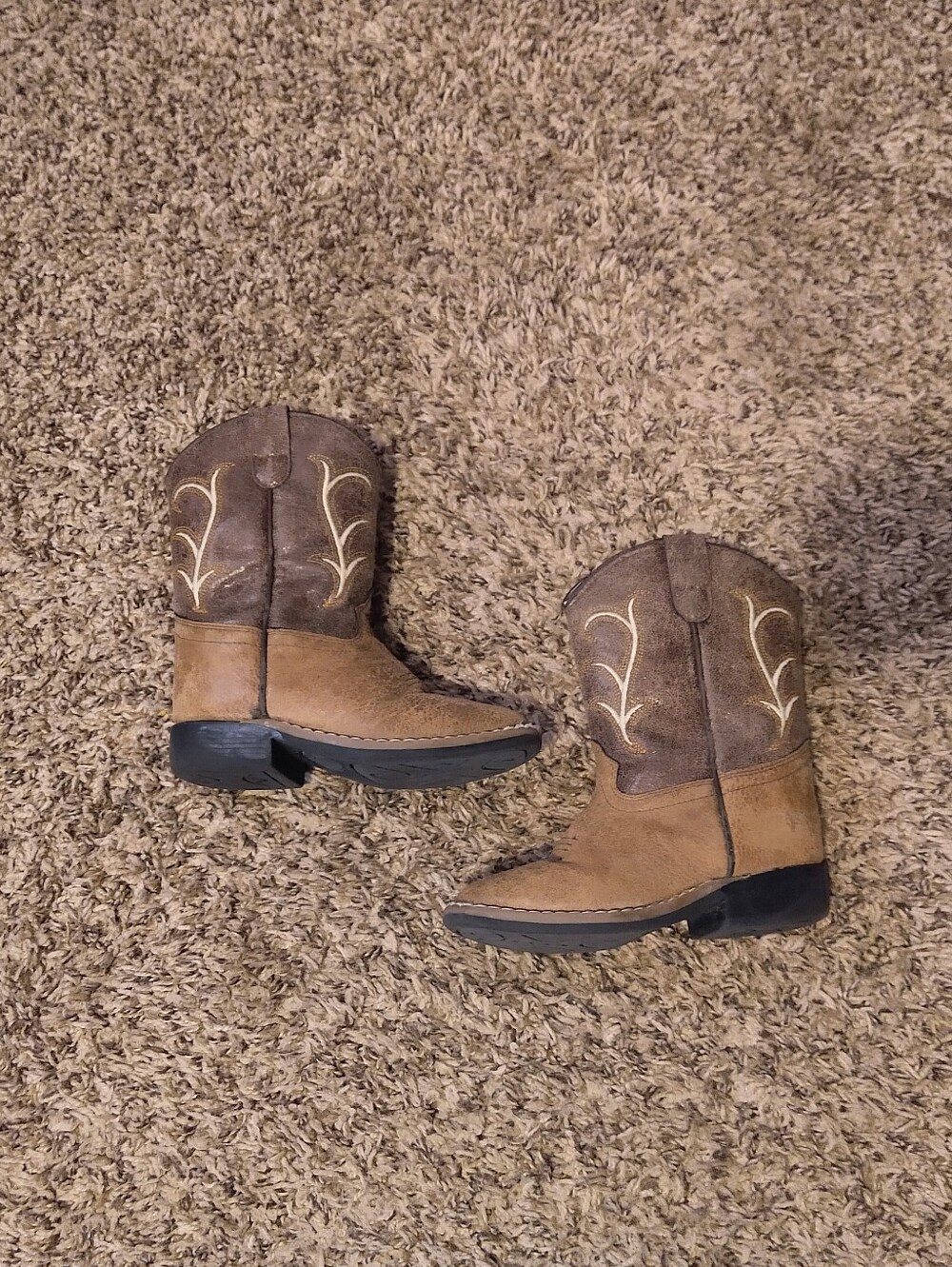 Old West Tan and Brown Kids Cowboy Boots with Stitch Detail